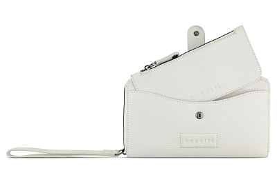 Кошелёк женский BUGATTI Elsa с ключницей, с RFID, белый, воловья кожа/полиэстер, 18,7х3х10,7 см