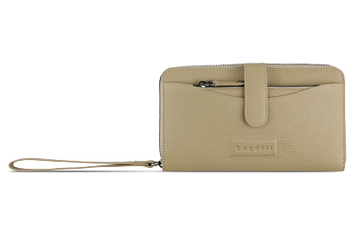 Кошелёк женский BUGATTI Elsa с ключницей, с RFID, песочного цвета, кожа/полиэстер, 18,7х3х10 см
