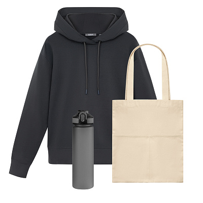 Набор с одеждой ALEX (худи, бутылка, шоппер), серый, L (Черный, серый)