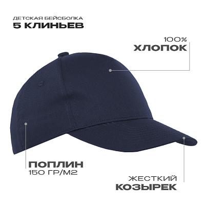 Детская бейсболка STAN 5 клиньев хлопок 150, 10J (Тёмно-синий)
