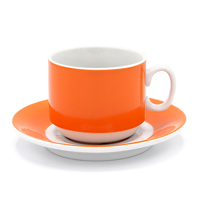 Чайная пара фарфоровая 220см³ экспресс Sunrise , в коробке (Оранжевый)