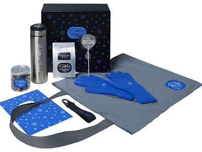 Подарочный набор Re:Breathe с перчатками, термосом и чаем (Синий)