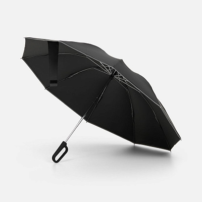 Зонт обратного сложения с ручкой-карабином Foldberry, черный (Чёрный)