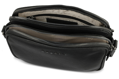 Сумка кросс-боди женская BUGATTI Bella, чёрная, воловья кожа/полиэстер, 22х6х15,5 см