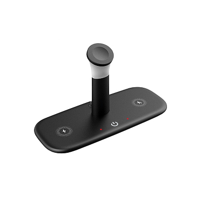 Настольная беспроводная (15W) зарядная станция "Bridge" для часов, наушников, смартфонов, с лампой, черный (Чёрный)