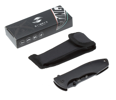 Нож складной Stinger, 80 мм, (чёрный), материал рукояти: сталь/дерево пакка (чёрный)
