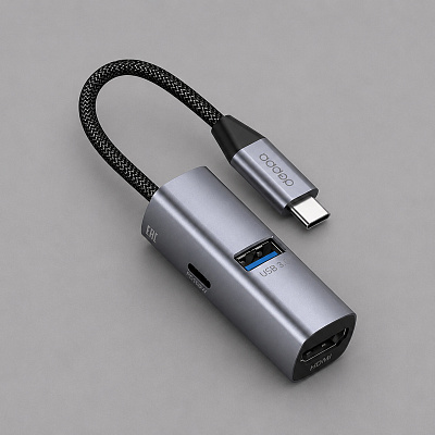 USB-хаб 3 в 1 USB-C - USB-A3.0 + USB-C PD100Вт + HDMI (Серый)