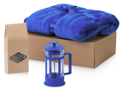 Подарочный набор Tea time с пледом (Синий)