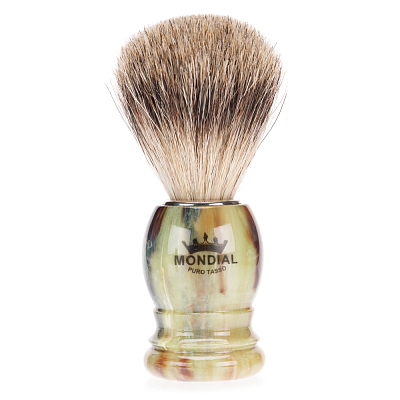 Помазок для бритья Mondial, пластик, ворс барсука, рукоять - цвет оникс (Зеленый)