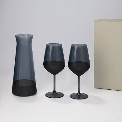 Подарочный набор декантер + 2 бокала для вина Black Edition в серой коробке (Черный, серый)