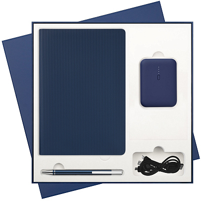 Подарочный набор Rain  (ежедневник, ручка, аккумулятор) (Синий)