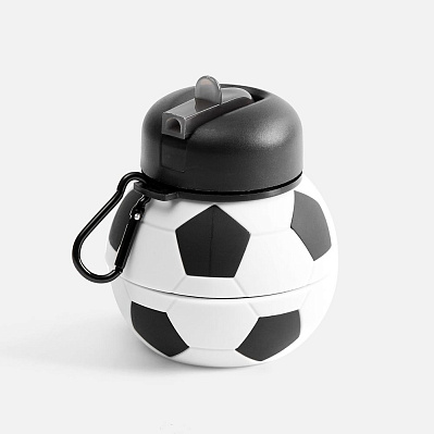 Складная бутылка для воды Football Flex, белая с черным (Черный)