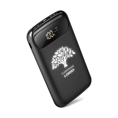 Беспроводное зарядное устройство "Shine SOFTTOUCH", 8000 mAh с подсветкой логотипа и цифровым индикатором заряда, черный (Чёрный)