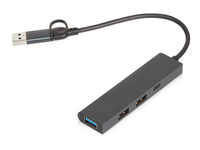 USB-хаб Command с коннектором 2-в-1 USB-C и USB-A, 2.0/3.0 (Черный)