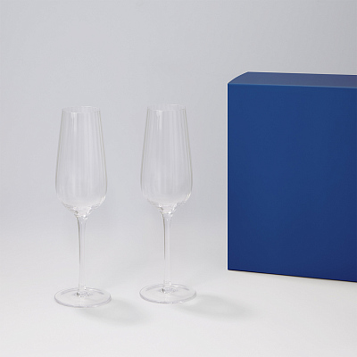 Подарочный набор 2 бокала для шампанского Blanche в  синей коробке (Прозрачный, синий)