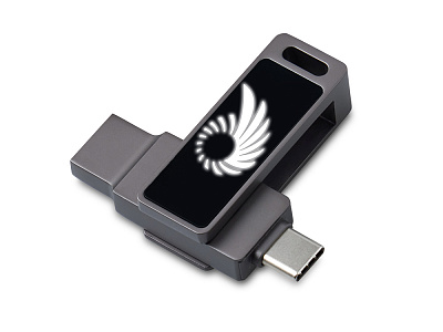 USB3.0/ Type-C флешка 2в1 на 64 ГБ Спинлайт с подсветкой (Тёмно-серый)