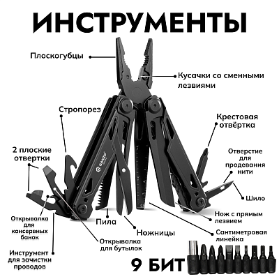Мультитул Ganzo G303 24 в 1 черный с полноразмерными ножницами (Чёрный) Мультитул Ganzo G303 24 в 1 черный с полноразмерными ножницами (Чёрный)