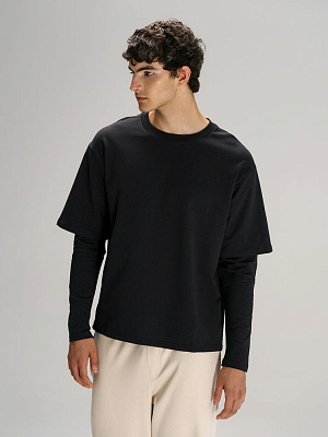 Футболка оверсайз с двойным рукавом Kosmos, темно-синяя (Чёрный)