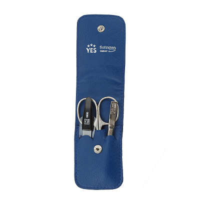 Маникюрный набор YES, 3 пр. Футляр: натуральная кожа, цвет синий