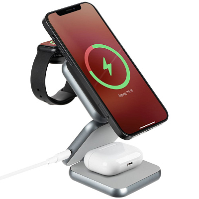 Складная станция беспроводной зарядки Terza, серебристая (Серебристый)