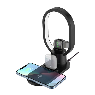 Настольная беспроводная (15W) зарядная станция "Starship" с лампой, черный (Чёрный)