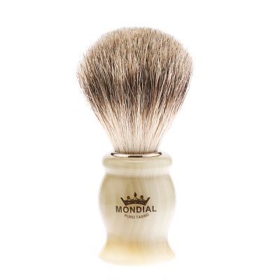 Бритвенный набор Mondial: станок, помазок, подставка; светлый и серый перламутр