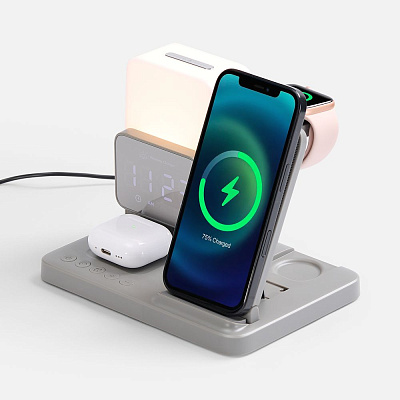 Зарядная станция с электронными часами и подсветкой Large Charge ver.3, серая (Серый)