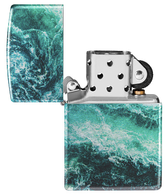 Зажигалка ZIPPO Rogue Wave с покрытием 540 Tumbled Chrome, латунь/сталь, бирюзовая, 38x13x57 мм