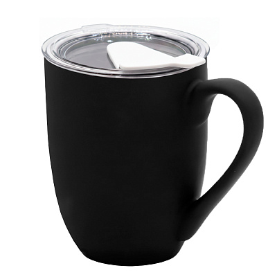 Кружка с крышкой Velvet Duo, софт-тач, чёрная/белая (Черный/белый)