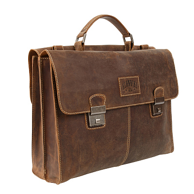 Портфель KLONDIKE Native, натуральная кожа в коричневом цвете, 40 х 11 х 31 см