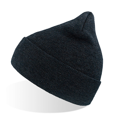 Шапка вязаная  двойная WIND с отворотом (Тёмно-синий меланж)