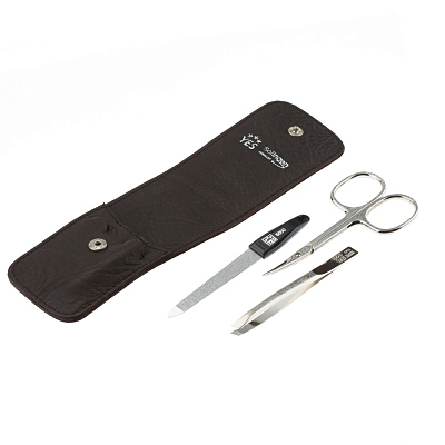 Маникюрный набор YES, 3 пр. Футляр: натуральная кожа, цвет коричневый