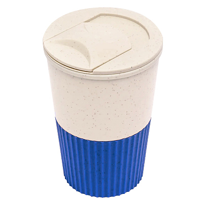 Термостакан пластиковый Wavy с манжетой  (Синий)