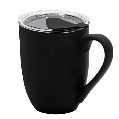Кружка с крышкой Velvet Duo, софт-тач, чёрная (Чёрный)