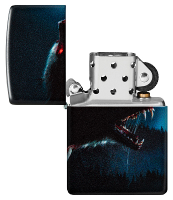 Зажигалка ZIPPO Horror Wolf с покрытием 540 Matte, латунь/сталь, черная, 38x13x57 мм