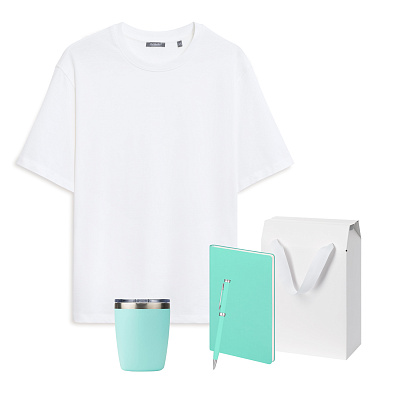 Набор с одеждой RUST (футболка, термокружка, ежедневник, ручка), мятный/аква, XL/2XL (Белый, бирюзовый)