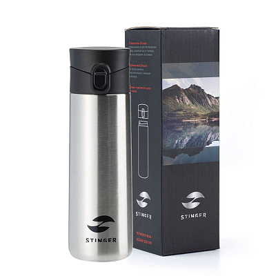 Термокружка Stinger, 0,35 л, сталь/пластик, серебристый, 6,6 x 6,4 x 20,3 см