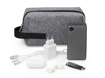 Органайзер для электроники и проводов Felt из RPET-фетра с ручкой (Серый, черный)