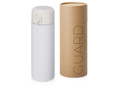 Вакуумная термокружка c кнопкой Guard, soft-touch, 400 мл, тубус (Белый)