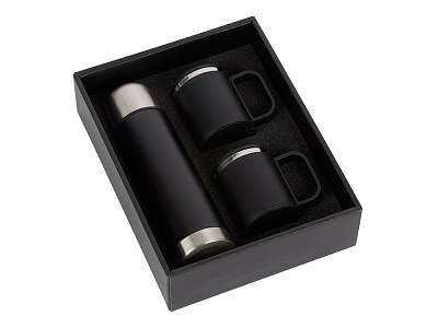 Набор Лисбон: термос и 2 термокружки v.2 (Черный/серебристый)