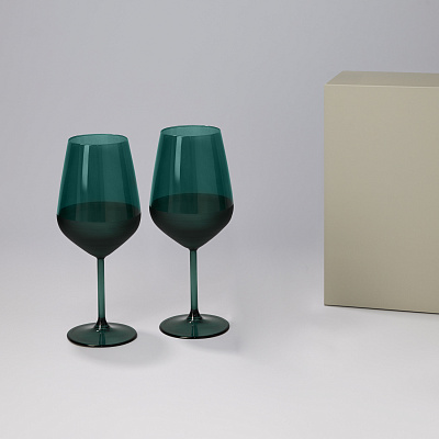 Подарочный набор 2 бокала для вина Эмеральд (Emerald) в серой коробке (Зеленый, серый)