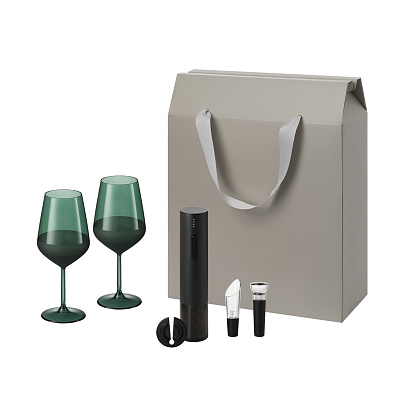 Подарочный набор Emerald, Sacramento (2 бокала + набор для вина) (Зеленый, черный, серый)