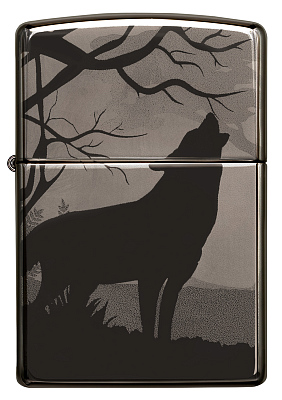 Зажигалка ZIPPO Wolves Design с покрытием Black Ice®, латунь/сталь, чёрная, глянцевая, 38x13x57 мм