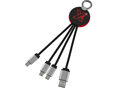 Кабель 3 в 1 с круглым брелоком и подсветкой (Черный)