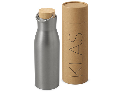 Вакуумная термобутылка с бамбуковой крышкой Klas, 500 мл (Серебристый)