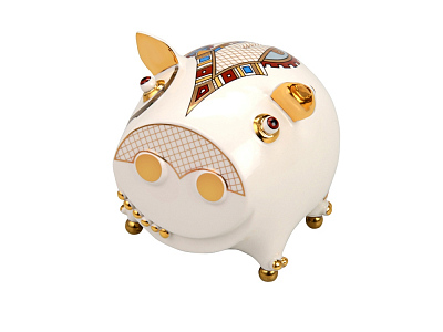 Скульптура-копилка Поросенок (Белый/разноцветный)