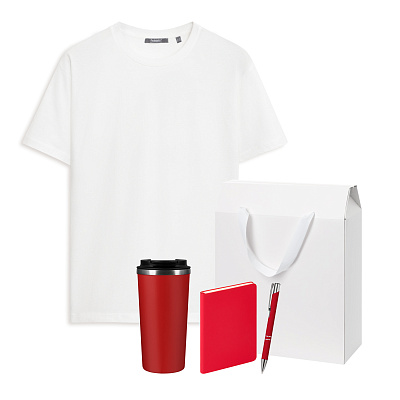 Набор с одеждой KRIS (футболка, термокружка, ежедневник, ручка), красный/белый, XL (Красный, белый)