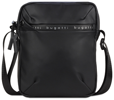 Сумка наплечная BUGATTI Blanc, чёрная, тарпаулин/полиэстер, 17х4,5х21 см