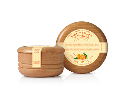 Крем для бритья Mondial "MANDARINO E SPEZIE" с ароматом мандарина и специй деревянная чаша 140 мл