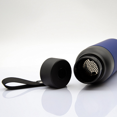 Термобутылка Button Black (черный с синим)